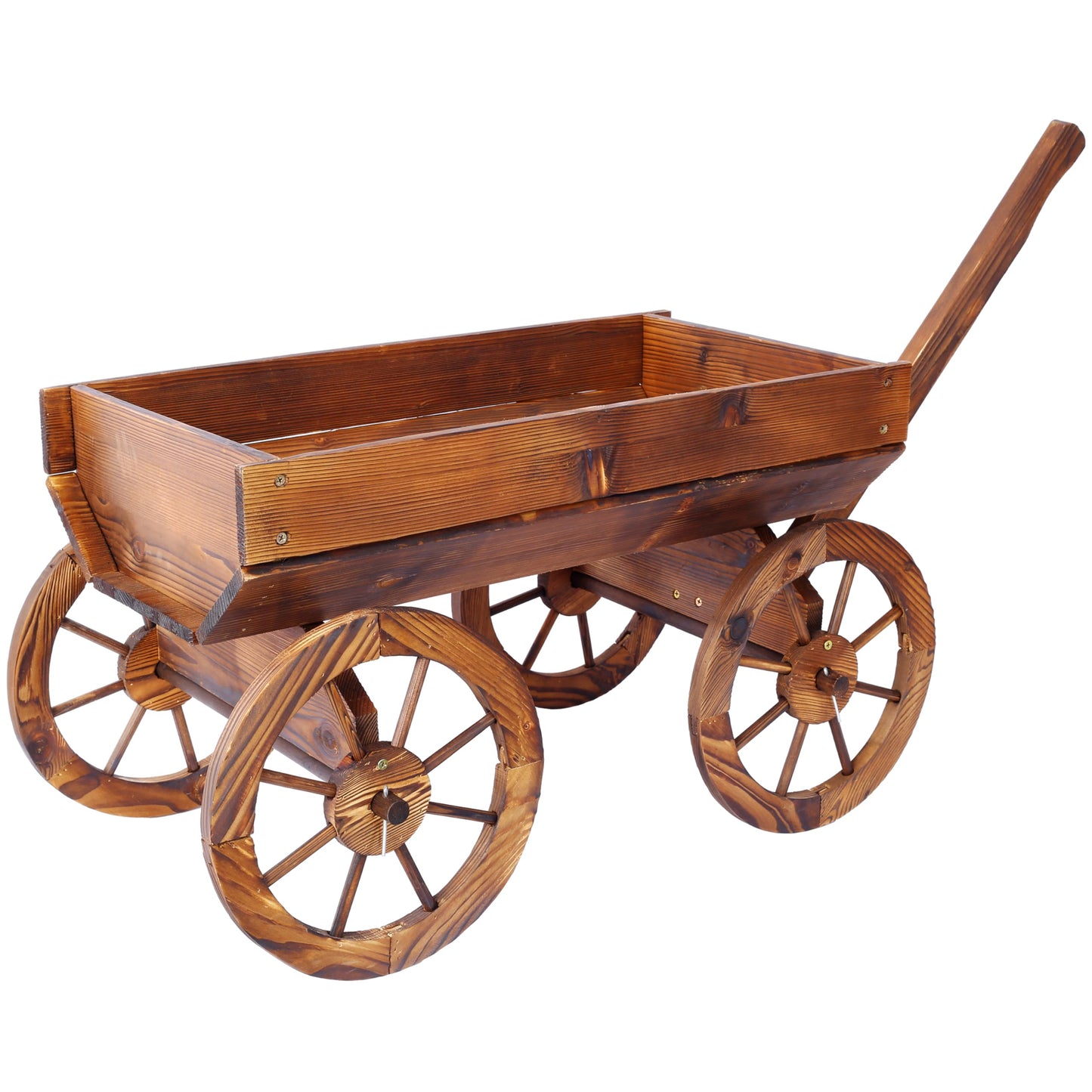 HnestBepo Wood Wagon Flower Planter Pot Stand W/Wheels Home Garden Outdoor Decor