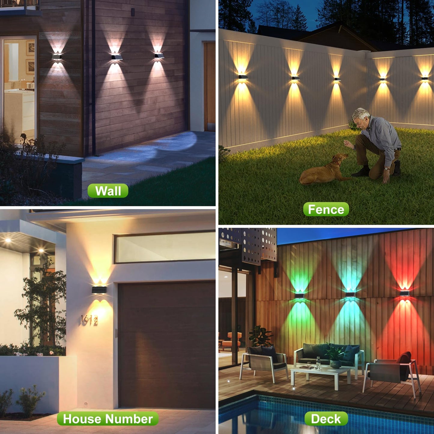 LANSOW Solar Fence Lights, 9-Mode Waterproof LED Spot Wall Lights, 2 Pack, Black, Model e920afa7-a9a5-430c-b180-37484005