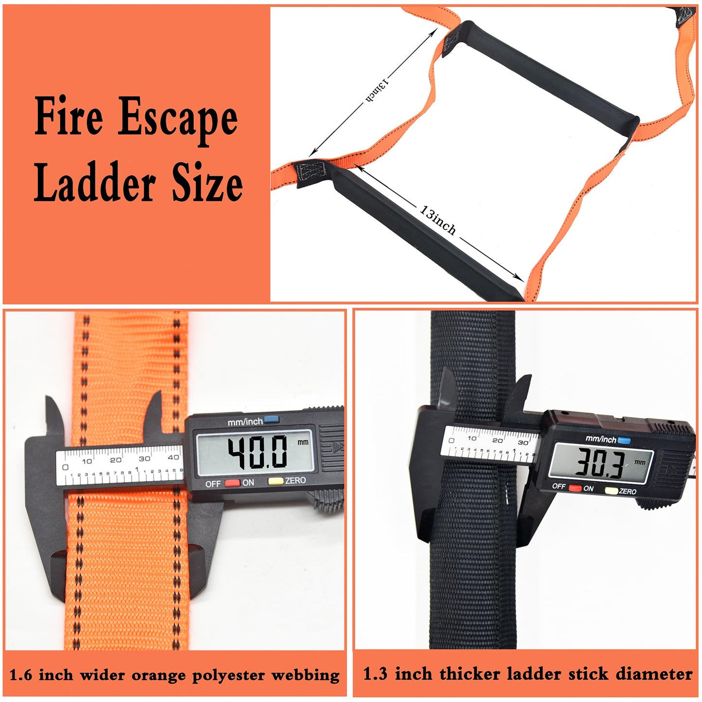 13 Feet Fire Escape Ladder Emergency Fire Ladder for 2-3 Story Homes Reusable Portable Safety Ladders for Windows, Balconies and Sailboats, Kayaks and More