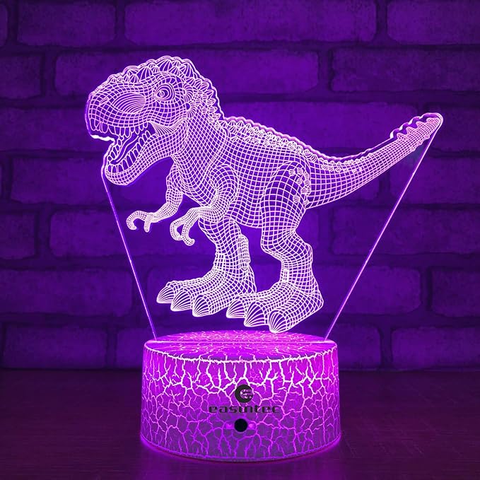 easuntec Dinosaur Toys 3D Night Light with Remote & Smart Touch 7 Colors + 16 Colors Changing Dimmable TRex Toys 1 2 3 4 5 6 7 8 Year Old Boy or Girl Gifts (TRex 16WT)