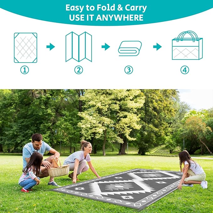 HEBE Outdoor Rug 5'x8' for Patios Clearance Waterproof Patio Mat Plastic Straw Rug Reversible RV Camping Tent Rug Outside Indoor Outdoor Area Rugs for RV,Deck,Beach,Balcony,Camper