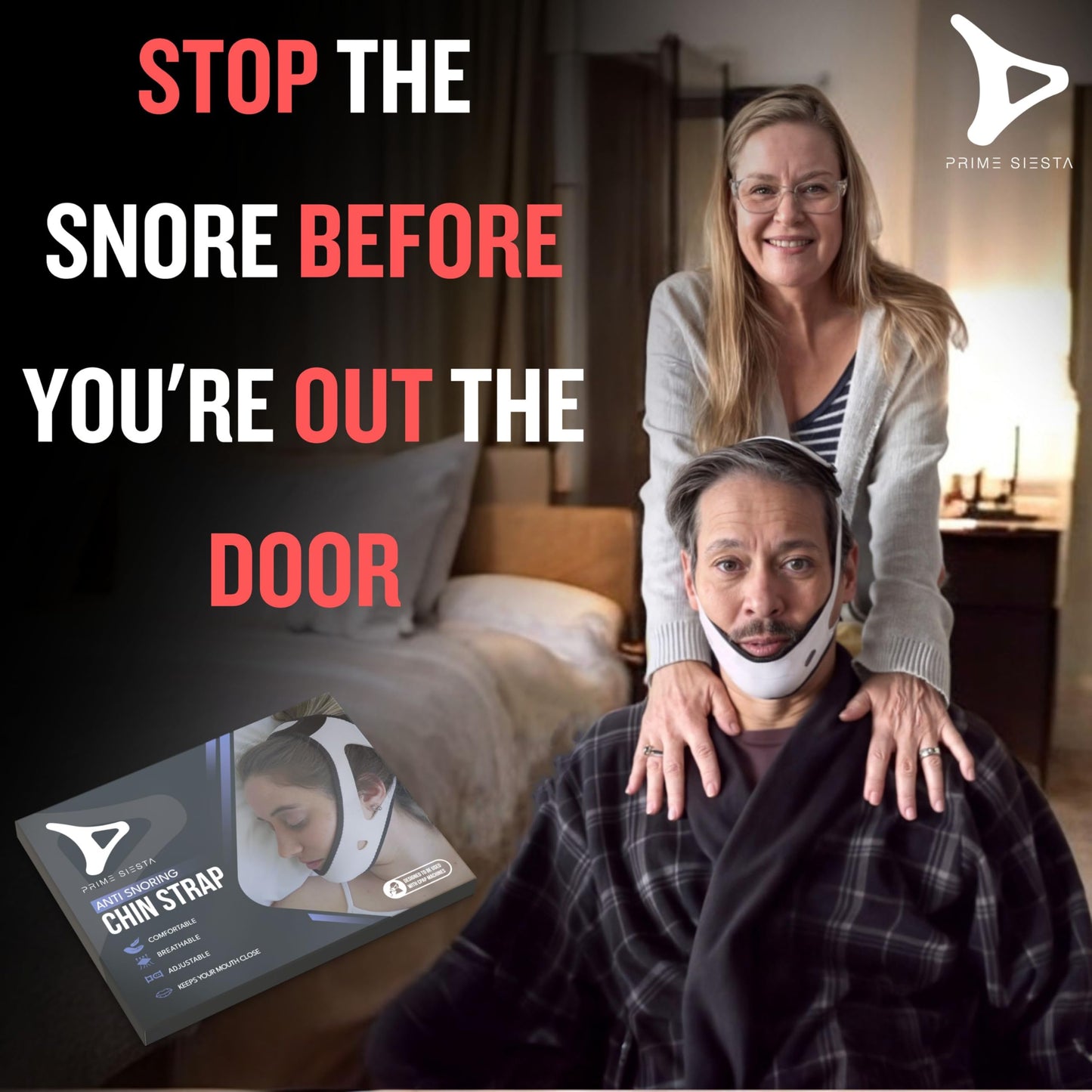 Chin Strap for Sleeping by PrimeSiesta | CPAP Chin Strap in 2 Sizes — Corrects Jaw Position and Improves Airflow — Premium Yamamoto Neoprene — Breathable Anti Snoring Devices for CPAP Users