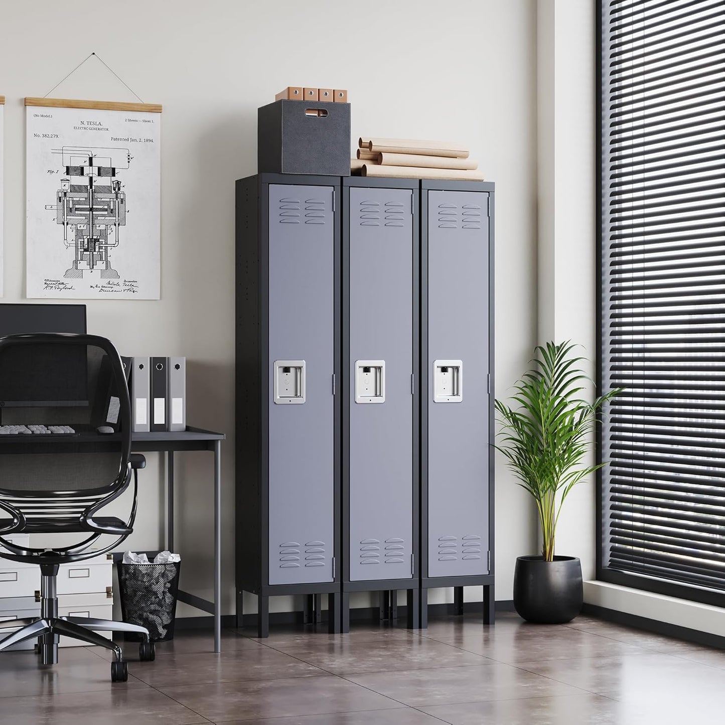 Letaya Metal Locker for Employees,Lockable Clothes Storage Steel Organizer Cabinet for Work,School,Gym,Home,Office,Staff,Kid Room (1 Door-Black Gray)