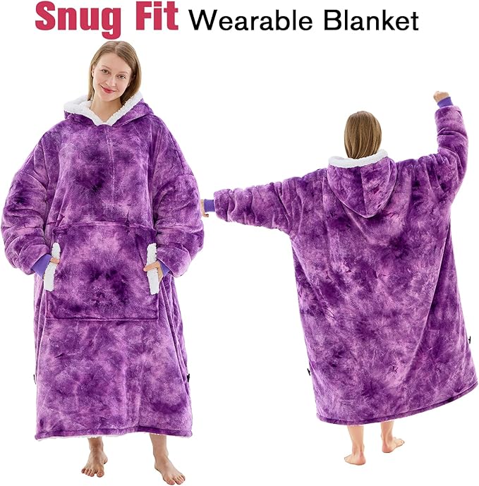yescool Wearable Blanket Hoodie, Flannel Sherpa Fleece Blanket Sweatshirt for Adults Women Men,One Size Fits All