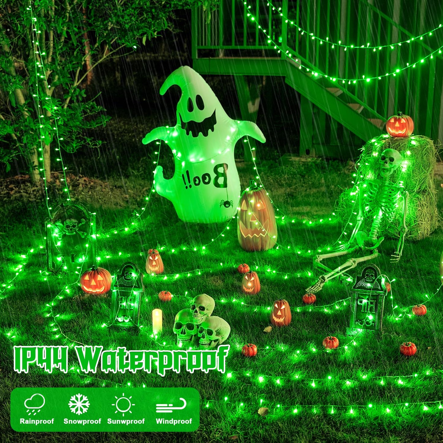 JMEXSUSS 400 LED Christmas Lights, 132ft Green Indoor Outdoor String Lights, Remote Control, 8 Modes, Model EXS-S-0400-R