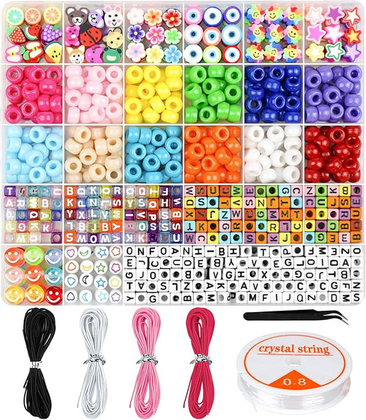 Dowsabel Bracelet Making Kit, Beads for Bracelets Making Pony, Kandi, Polymer Clay, Smile Face & Letter Beads for Jewelry ...