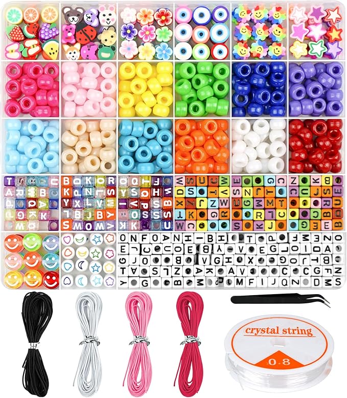 Dowsabel Bracelet Making Kit, Beads for Bracelets Making Pony, Kandi, Polymer Clay, Smile Face & Letter Beads for Jewelry ...