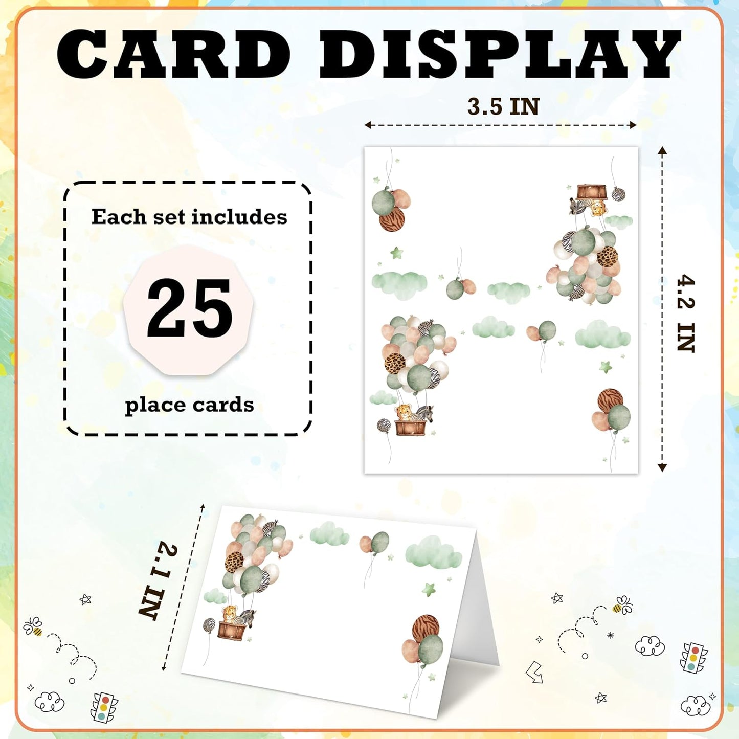 Jungle Animals Place Card For Boys Girls, Wildlife Balloons Name Cards For Table Setting, Animals Party Favors Supplies, Safari Animals Tent Cards Decoration For Baby Shower Birthday, 25 Pack -15
