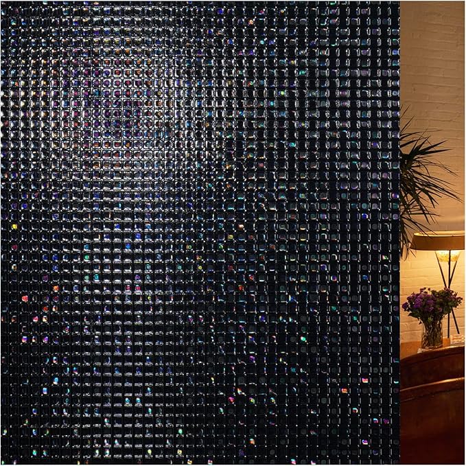 rabbitgoo Window Privacy Film Blackout Mosaic Static Cling Decorative, Removable Rainbow Window Film, Non-Adhesive Heat Control UV Blocking for Bathroom, 23.6 x 78.5 inches Black