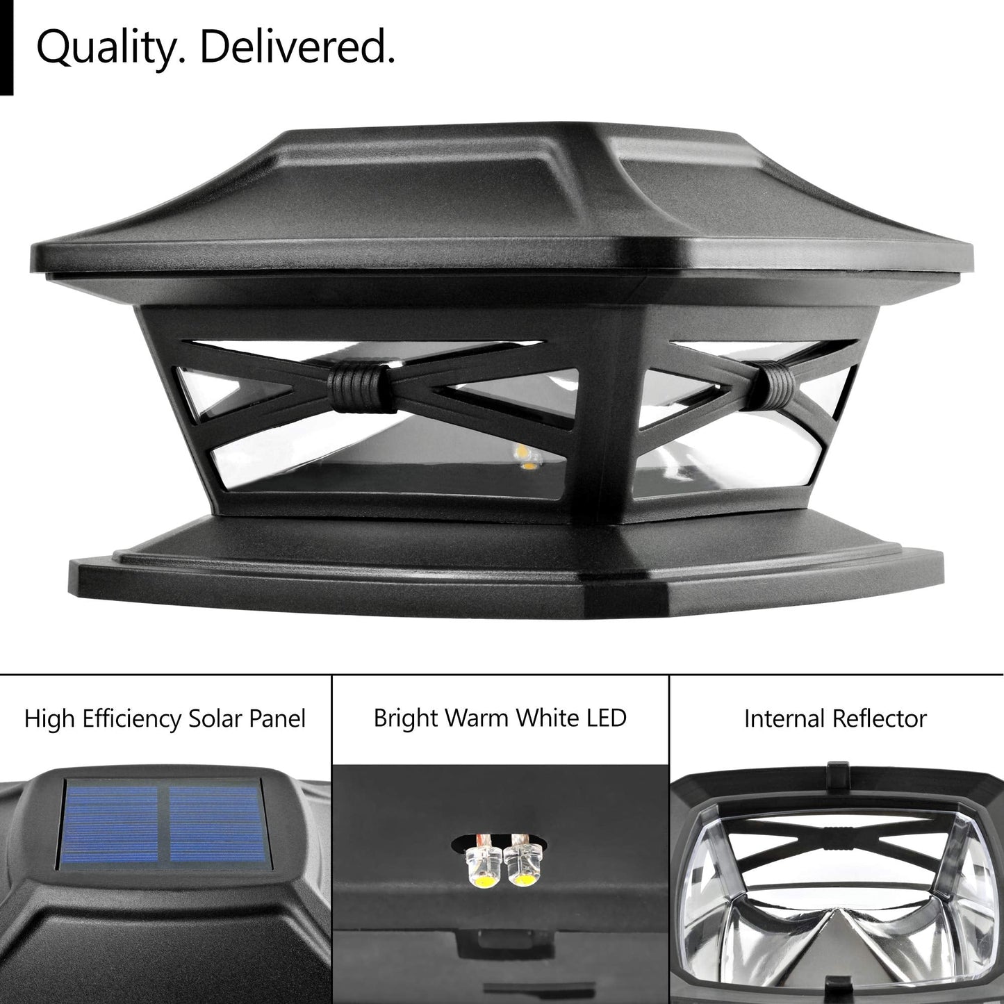 Davinci Lighting Flexfit Solar Post Cap Lights - 4 Pack, Slate Black, Led, Fits 4X4, 5X5, 6X6 Wooden Posts, Durable Plastic
