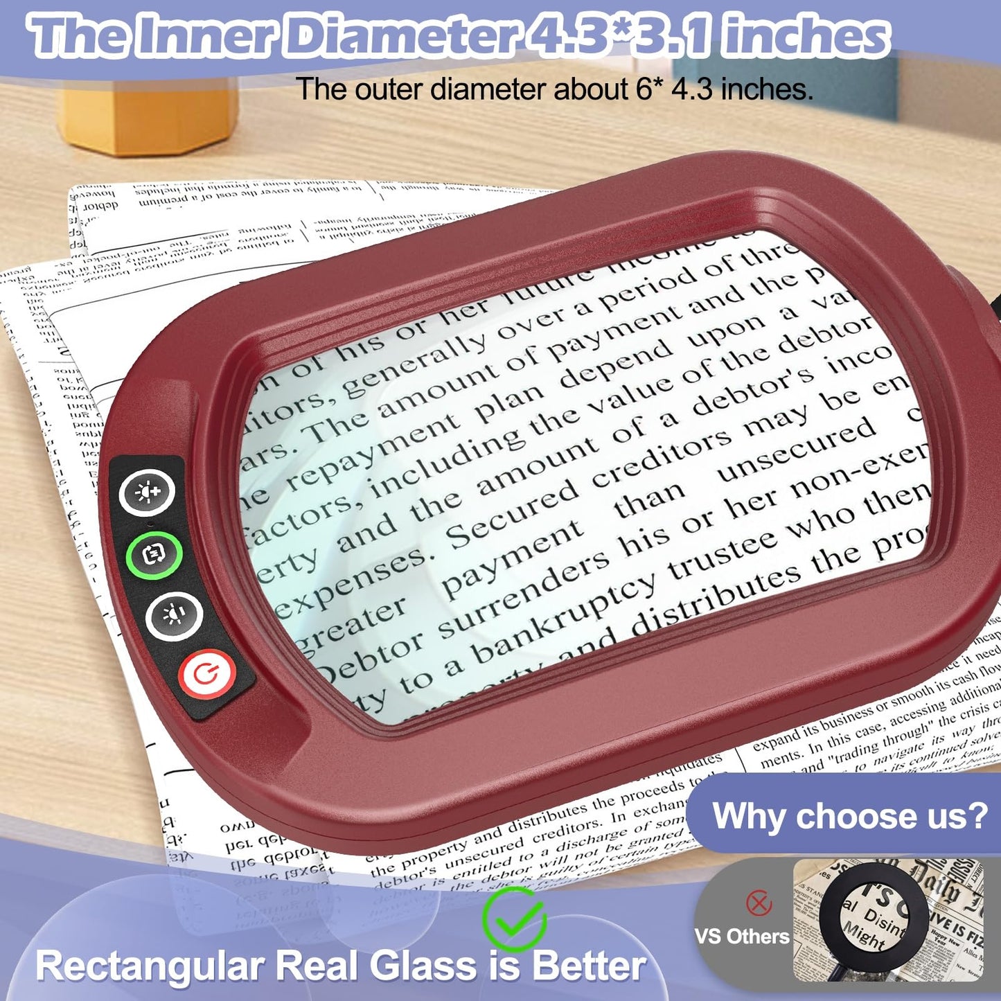 Drdefi 10X Magnifying Glass with LED Light, Glass Material, Hands-Free Clamp, Model 602, Red