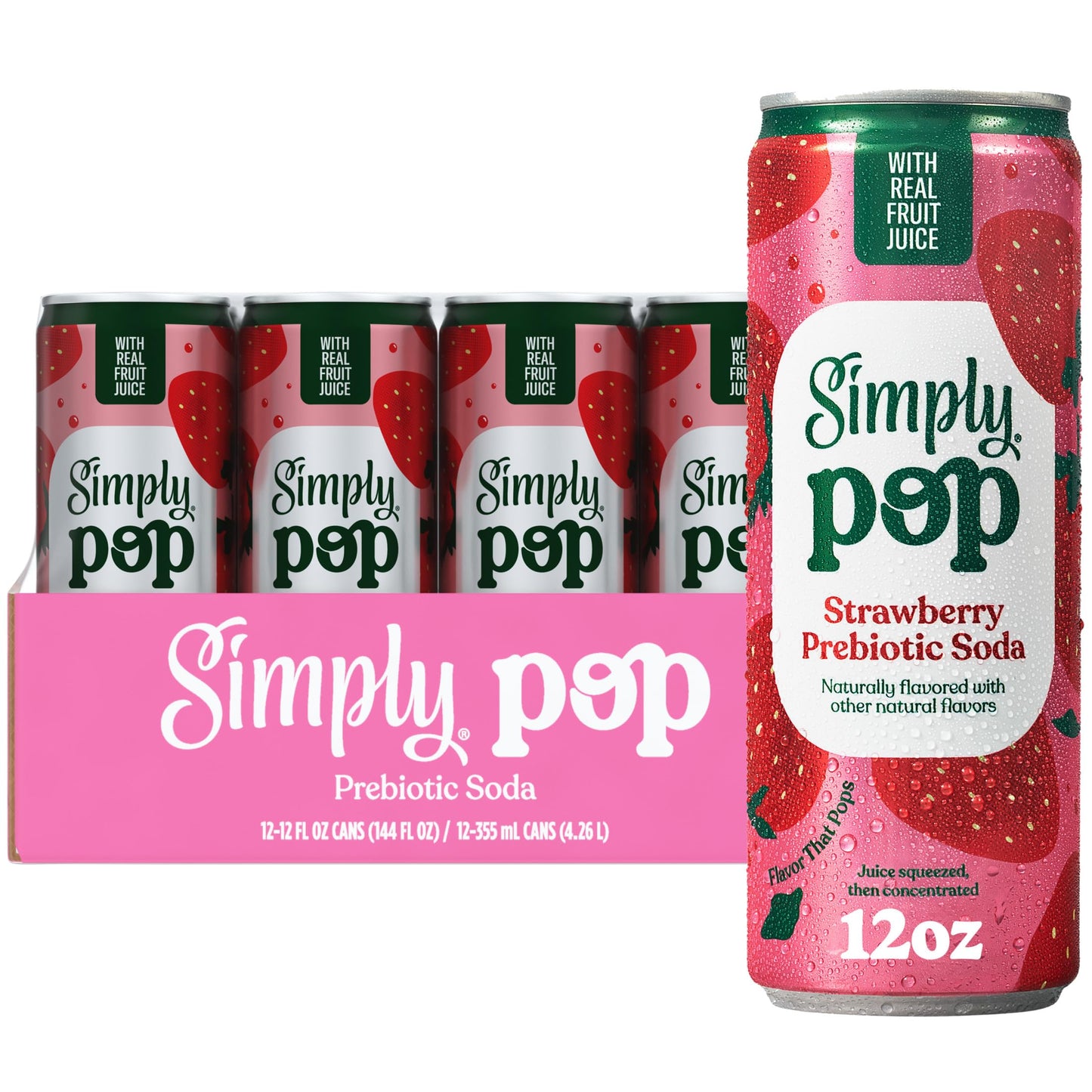 Simply POP Prebiotic Soda Strawberry Cans  12 fl oz  12 Pack