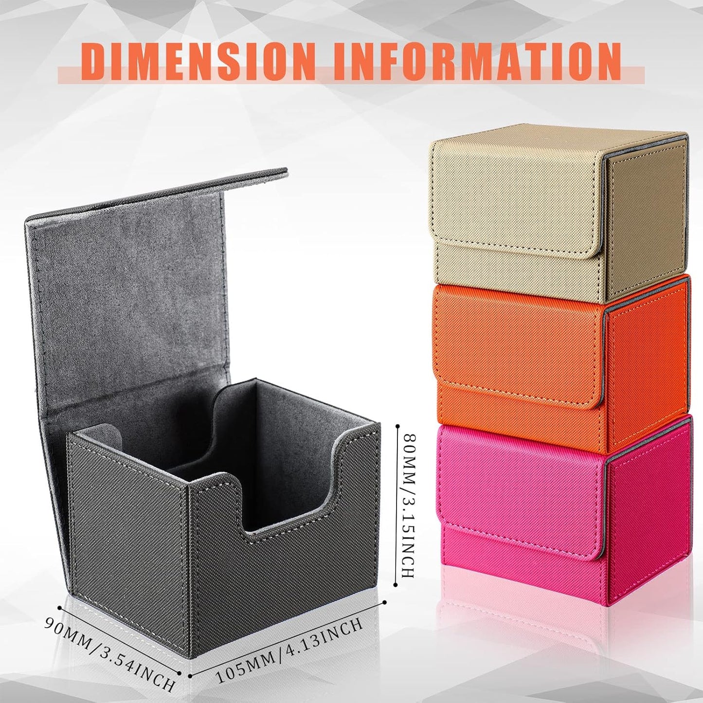 Yookeer 4 Pieces Leather Deck Card Boxes Cards Deck Game Box for Collectible Playing Card Box Compatible with MTG Commander(Pink, Orange, Sand, Gray,Horizontal)