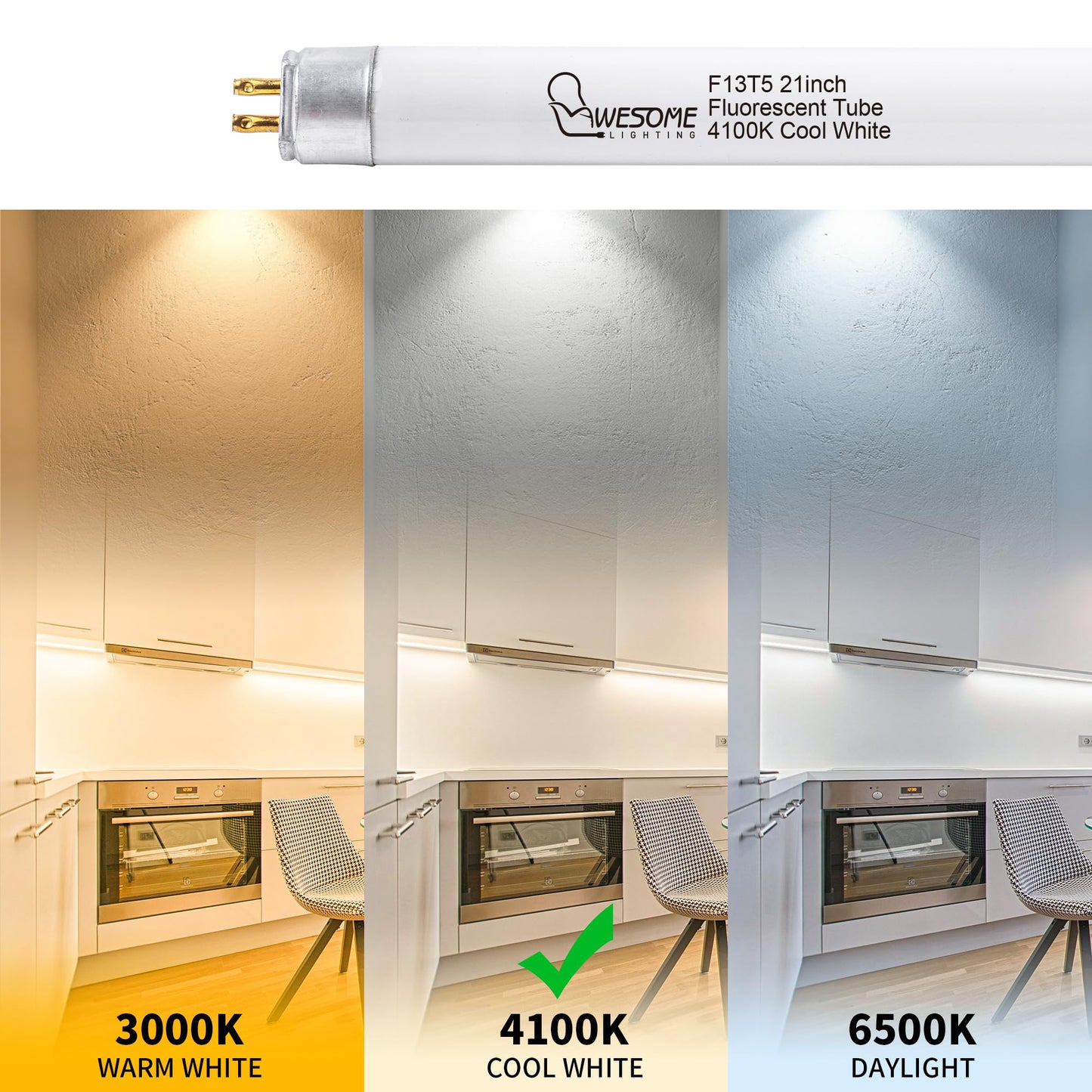 Wesome Lighting 8 Pack 21 Inch F13T5/Cw Fluorescent Light Bulb  4100K Cool White  T5 13 Watts Fluorescent Replacement Bulb For Counter And Cabinet Fixture  G5 Base