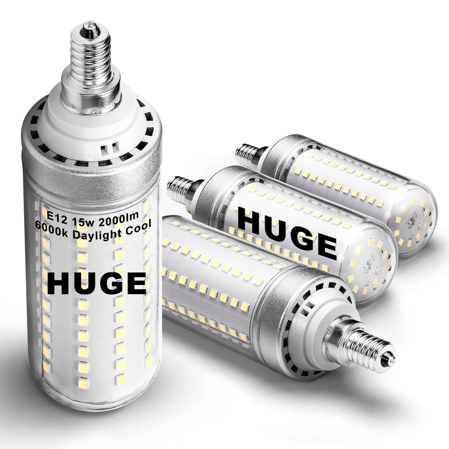 Big 1.57X 5.03 Inch  E12 150W Replacement Led Candelabra Bulbs C7 6000K Daylight Bright 2200 Lm T6 E12 15W Led Chandelier Light Bulbs For Ceiling Fan Pendant Lighting Floor Lamp Non-Dimmable 4 Pack