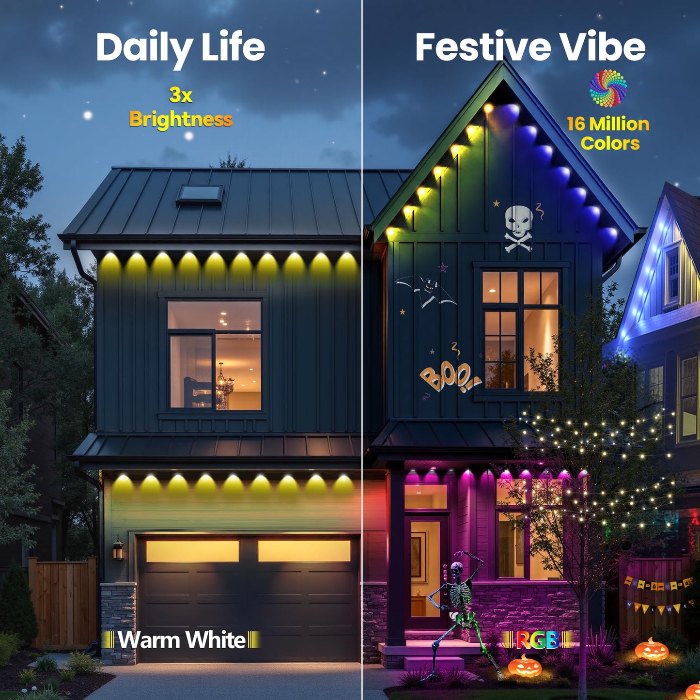 Yolsunes Permanent Outdoor Lights  150Ft Rgb+Ic Smart Led Eaves Lights  Ip67 Waterproof Outdoor Lighting With App/Remote Control For Christmas  Halloween  Holiday  Daily  Party  Ideal For House Roof