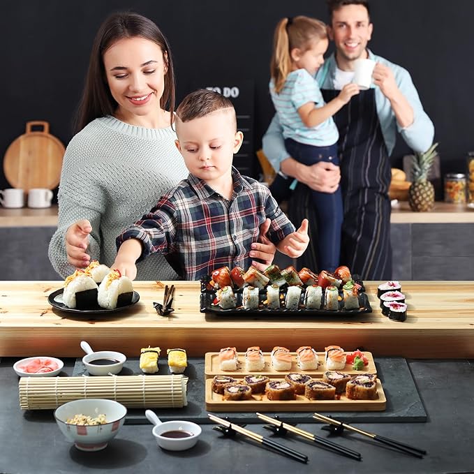 All-Inclusive 𝗣𝗥𝗘𝗠𝗜𝗨𝗠 Sushi Making Kit for Beginners & Professionals - Sushi Maker with Rice Cooker, Reusable Chopsticks, Bazooka, Sushi Roller, Book - Sushi Kit for Family BPA-Free