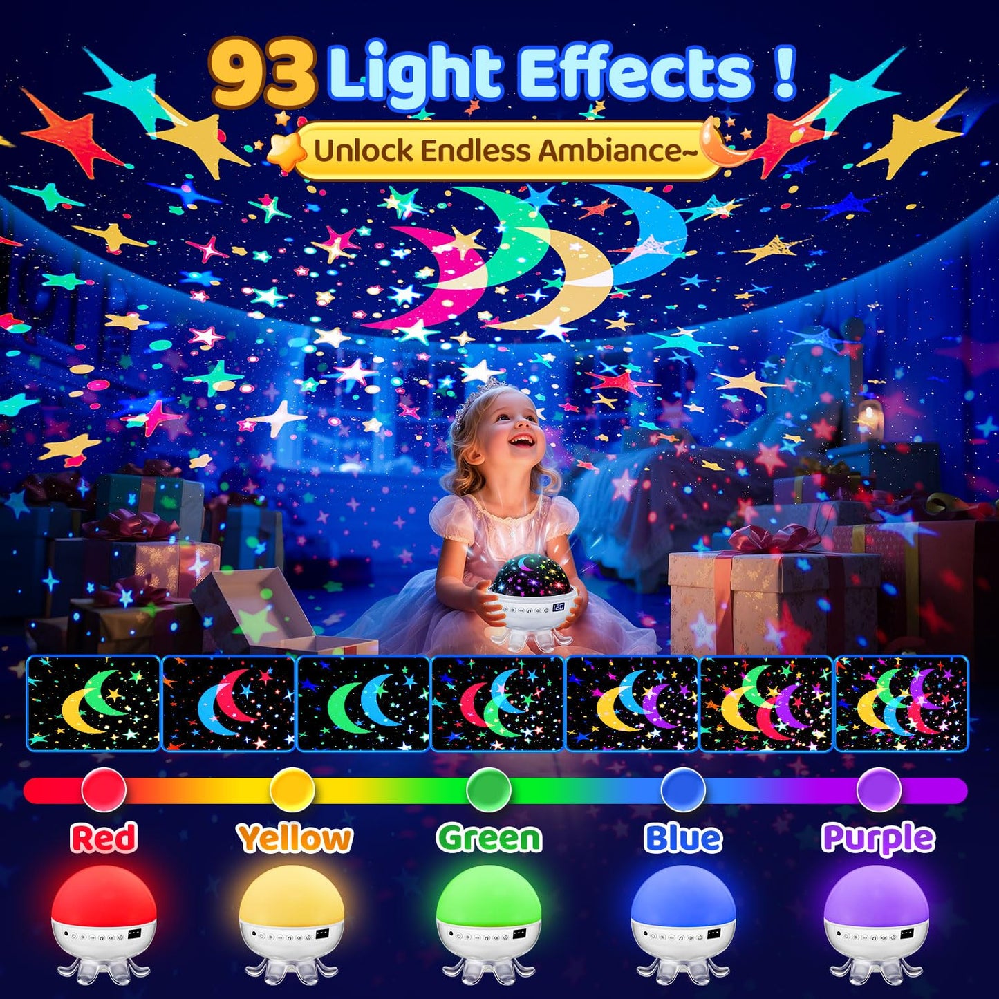 Star Projector For Kids Night Light Projector  ?3 Films+ 30 Sounds? Lullaby Sound Machine Baby Sound Machine With Light  ?93 Effects+ Remote? Best Toys For Kids Toys  [3 Brightness+ Timer]