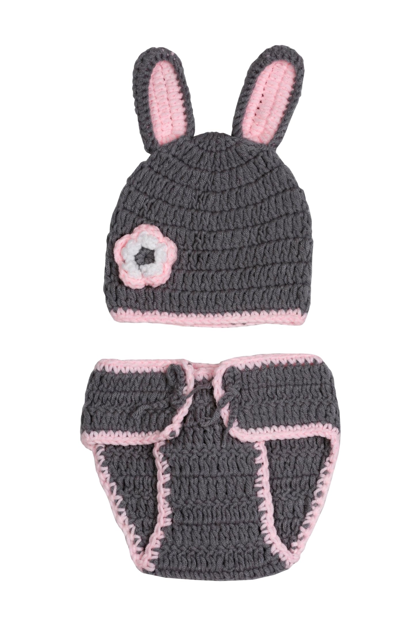 Matissa Newborn Baby Girl/Boy Crochet Knit Costume Photography Prop Hats Outfits (Grey Rabbit)