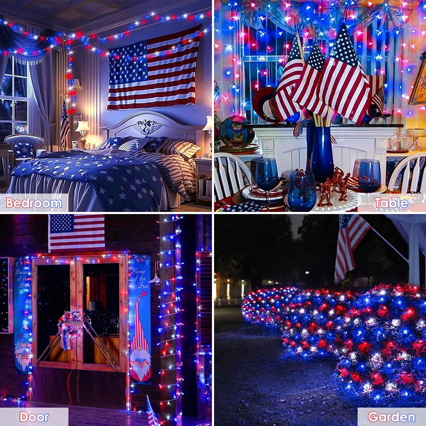 Kaq Red White & Blue Lights 115Ft 300Led 4Th Of July Decorations Outdoor/Indoor  Extendable Plug-In Twinkle Fairy Lights Waterproof With 8 Modes&Timer Independence Day Patriotic Tree Decorations