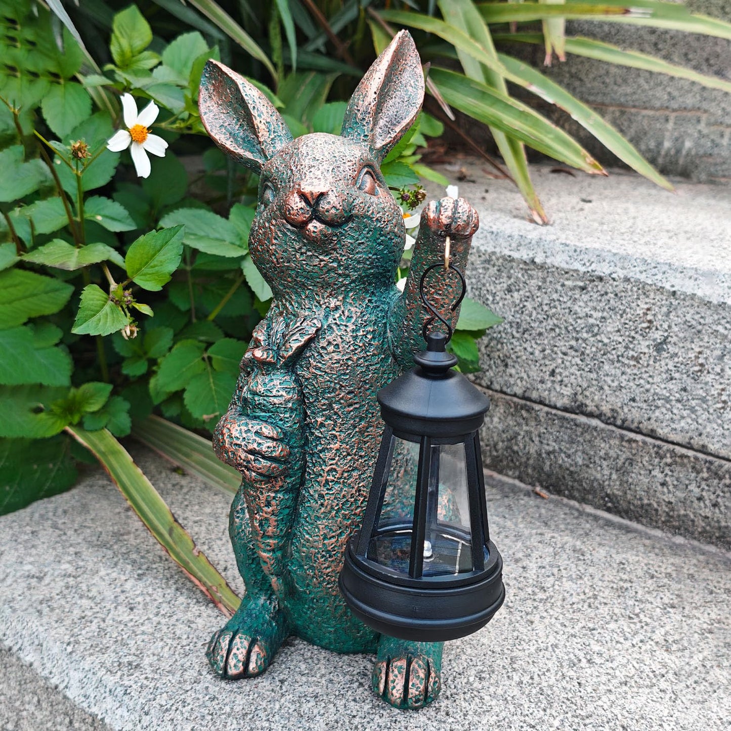 Solar Garden Statues -Rabbit Lantern Outdoor Handmade Resin Statue With Led Light  Cute Carrot Holder For Patio  Yard  Gift Ideas (Rabbit2)