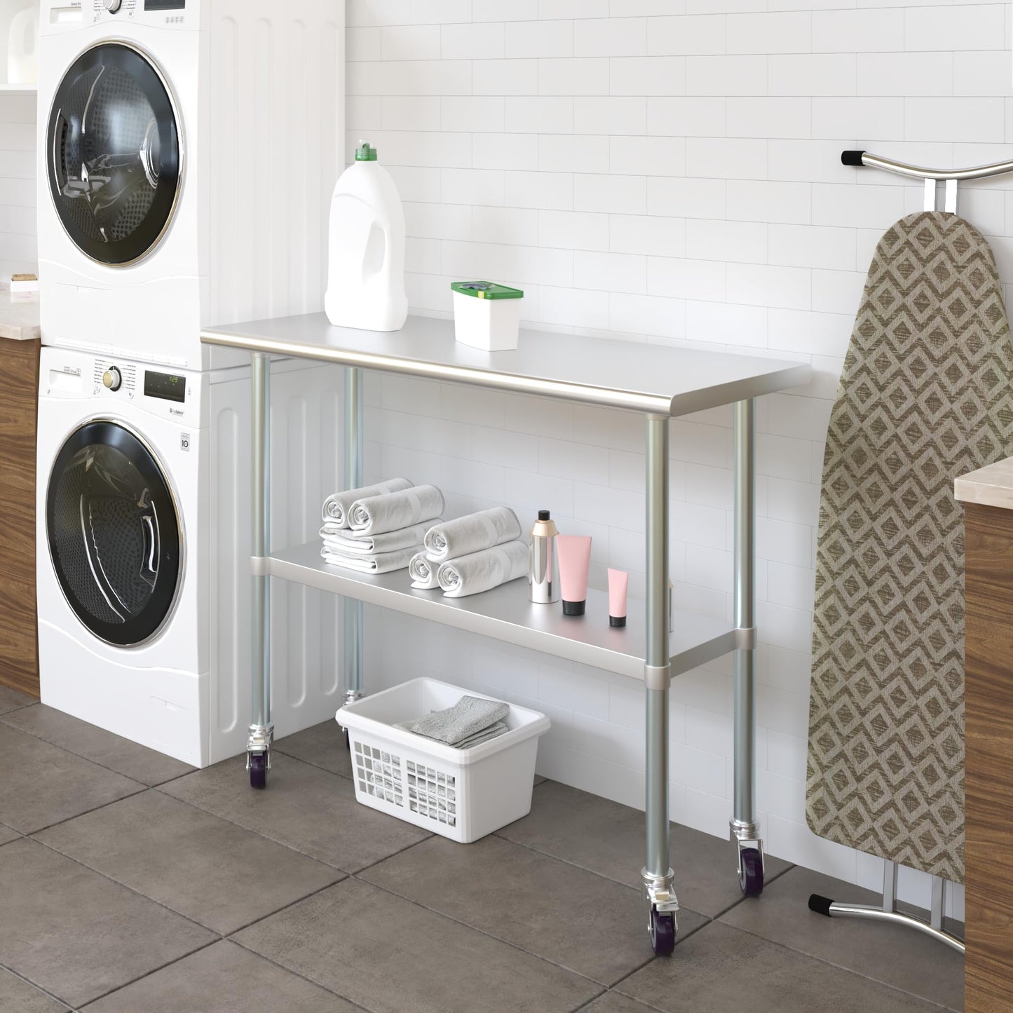 AmGood 18 in. x 48 in. Stainless Steel Work Table with Wheels | Metal Kitchen Food Prep Table | NSF