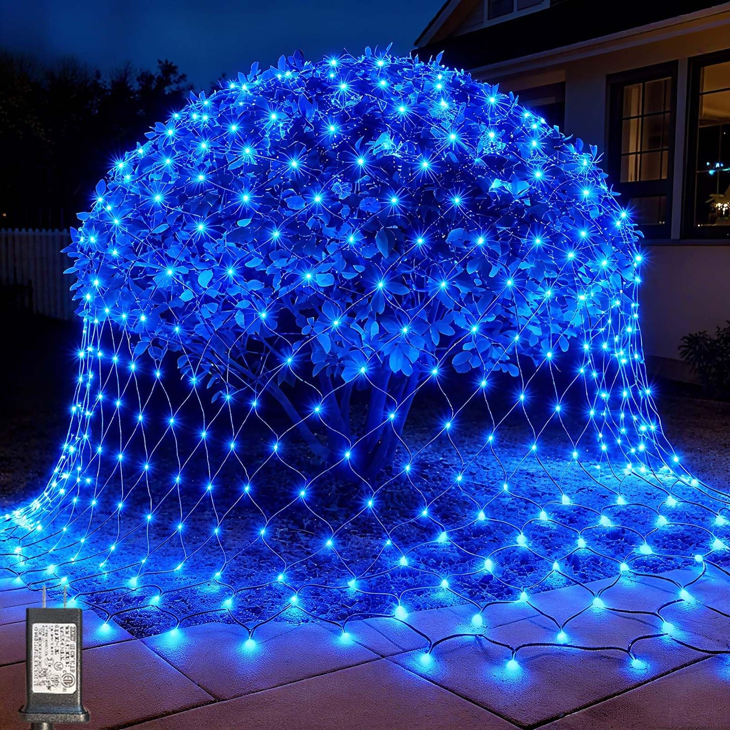 Lithome 14.8Ft X 5Ft Christmas Net Lights Outdoor Mesh Lights  300 Led Christmas Blue Net Light For Bushes Connectable  8 Modes Giant Mesh Light Waterproof Green Wire For Tree Garden Party Roof Decor