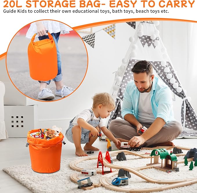 R2Depot Waterproof Dry Bag, 5L/10L/20L/40L/70L Dry Storage Bag for Kayaking, Gym, Hiking, Swimming (Orange, 20L)