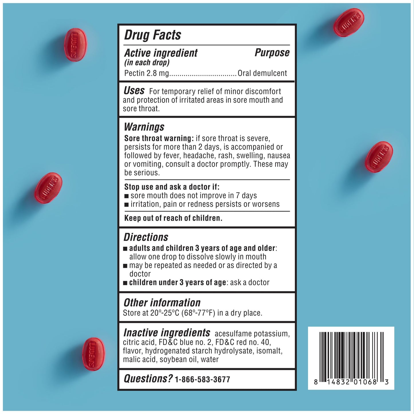 Ludens Sore Throat Drops, for Minor Sore Throat Relief, Sugar Free Wild Cherry, 75 Count (Pack of 4)