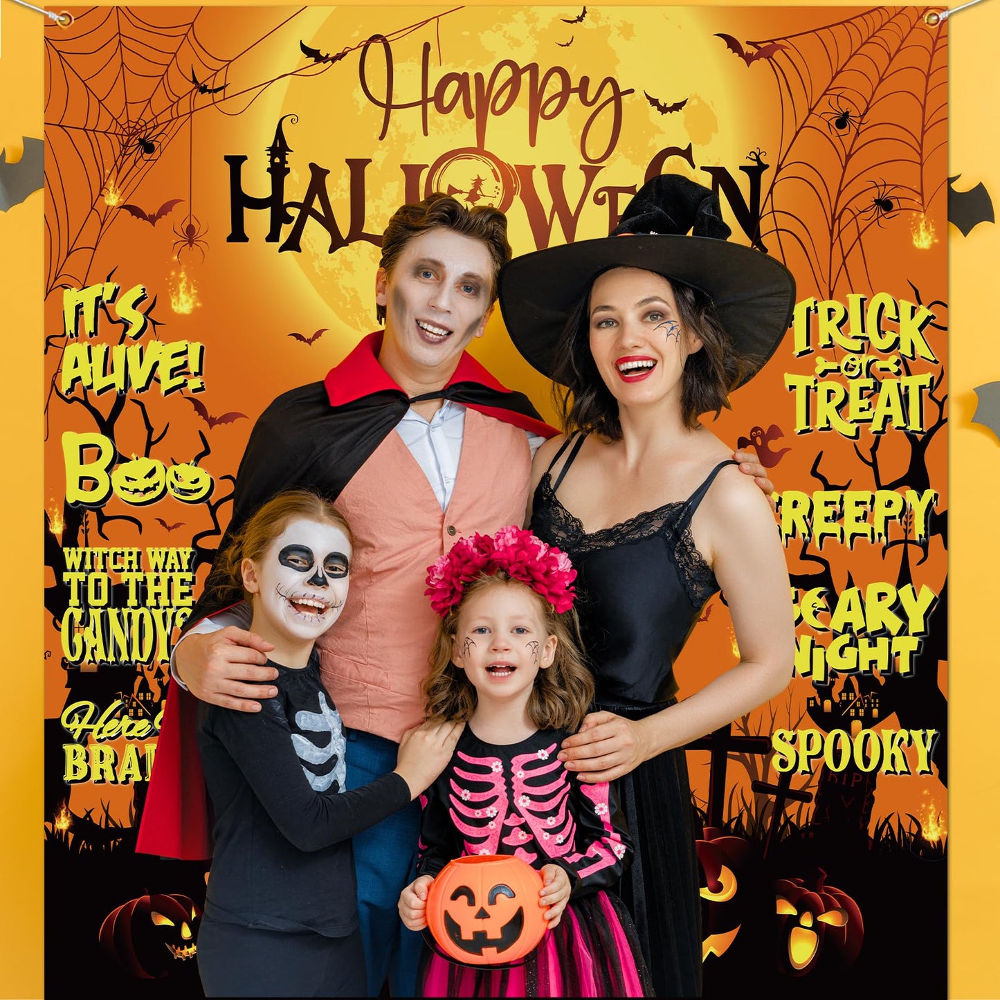Halloween Backdrop,Orange And Black Scary Pumpkin Decorations Happy Halloween Photo Backdrop Halloween Banner For Trick Or Treat