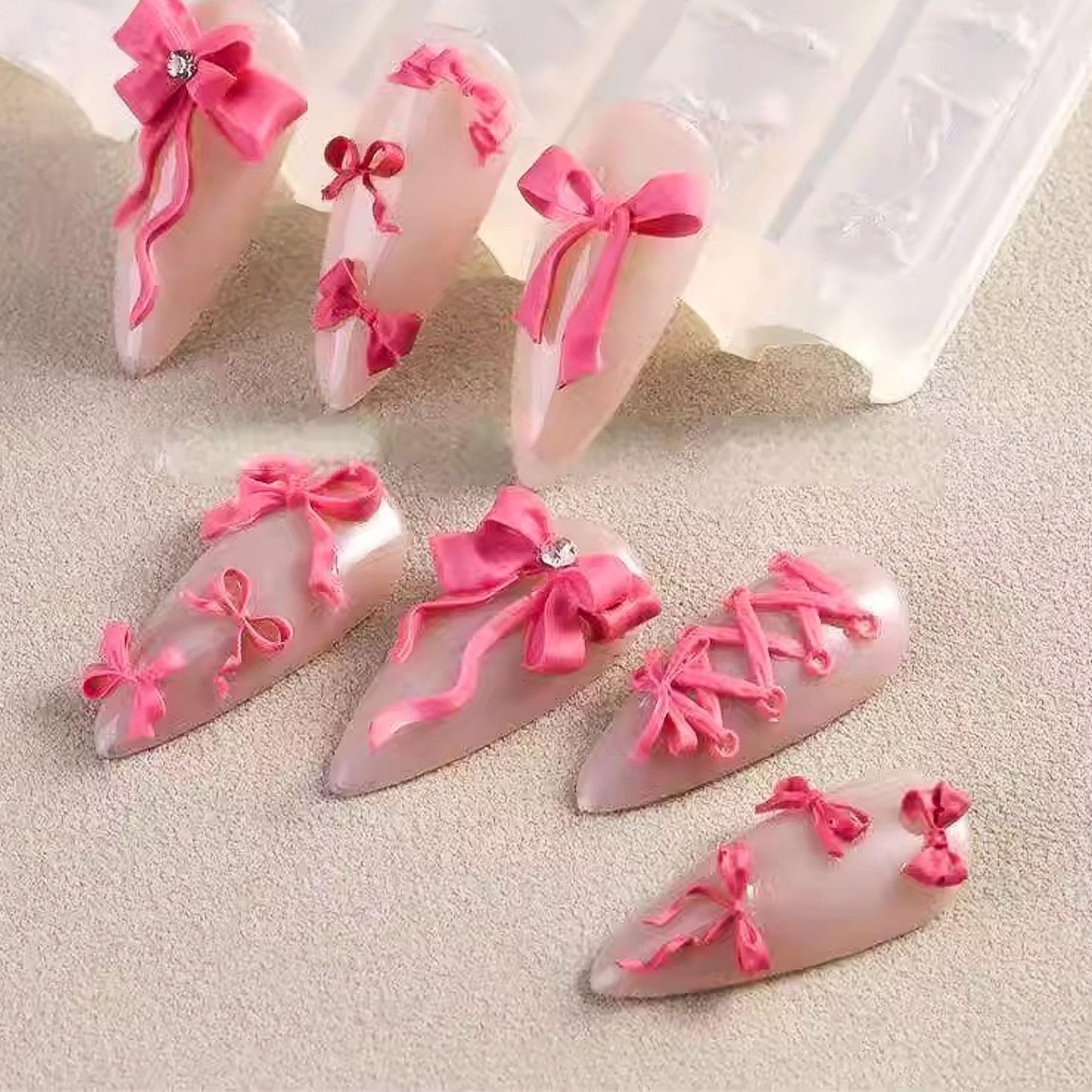 LIFOOST Ribbon Bows Silicone Nail Mold Embossed Bowknot Nail Art Mould Tools 3D Carving Templates for Women Girls Manicure Acces