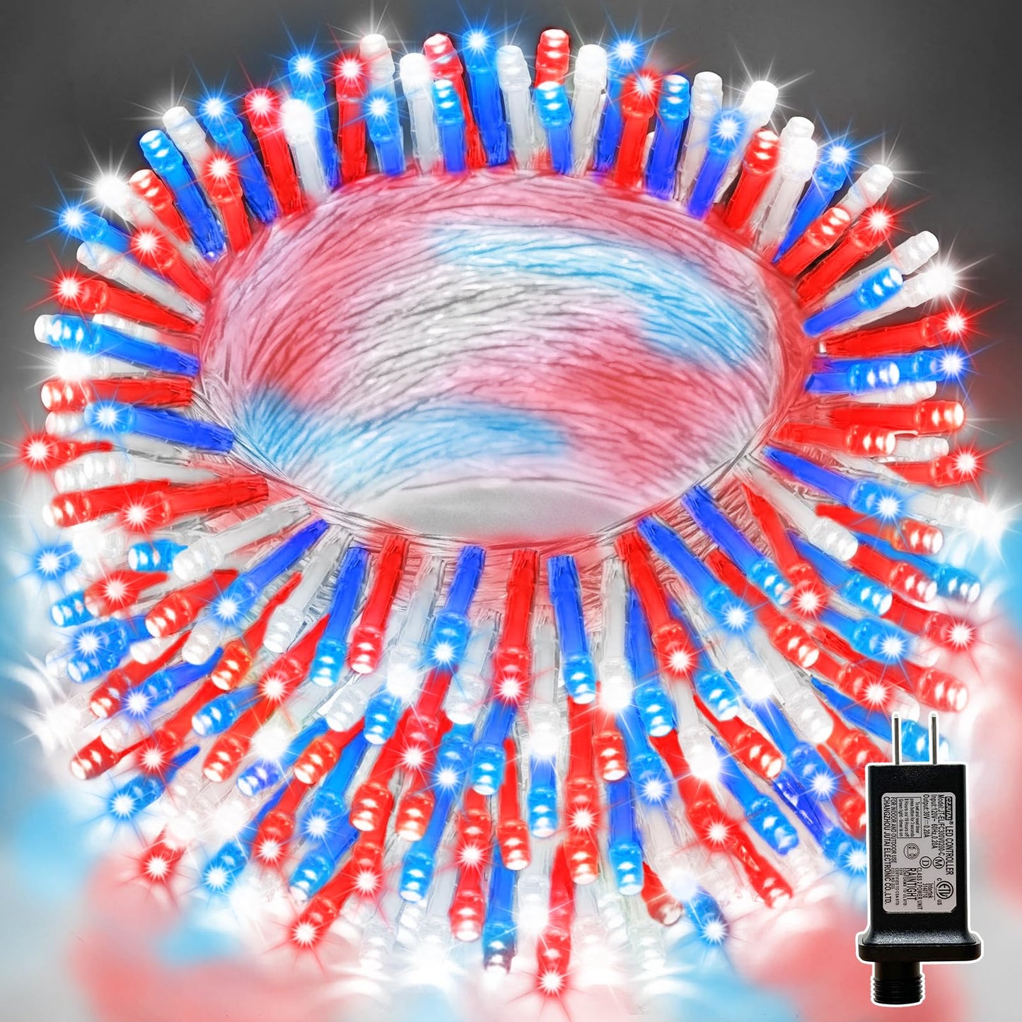 Lamphome 66Ft Patriotic String Lights - Red White Blue Mini Lights  200 Led Transparent Wire Fairy Starry String Lights Plug In  11 Lighting Modes For Outdoor Tree Party Decoration (Red White Blue)