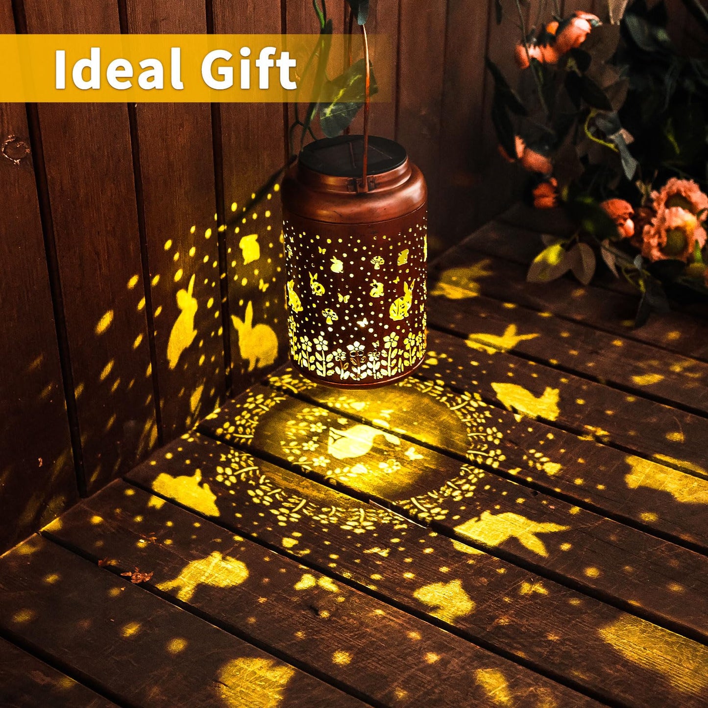 Rabbit Solar Lanterns Outdoor Waterproof Hanging Lights Garden Decor Birthday Gifts For Women Mom Grandma Metal Solar Lantern Decorative Light For Yard Porch Patio Pathway Backyard