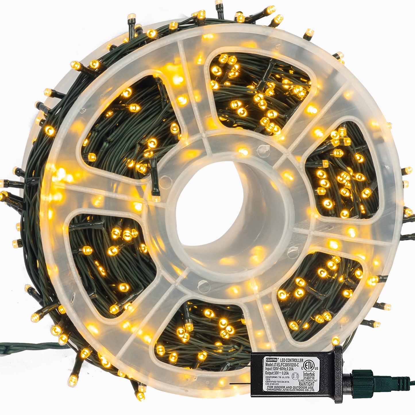 FUNPENY LED String Lights 500 LED Warm White Waterproof Green Wire 8 Modes Model HB-500COI