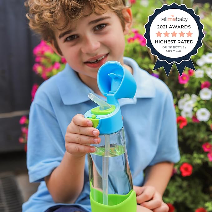 b.box 20oz Tritan Straw Bottle: Large Kids Water Bottle with Flip Straw for School, Daycare. Spill Proof, Leak Proof, Dishwasher Safe, BPA Free (Flamingo Fizz, 20 oz)