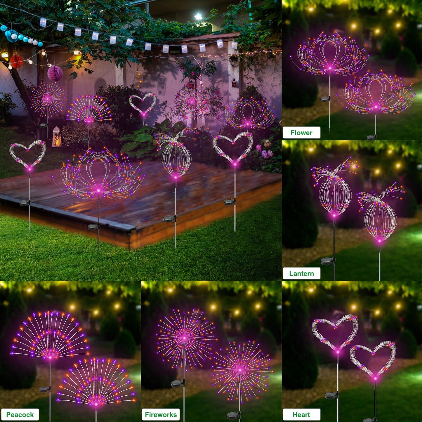 Slyuexu Solar Firework Lights, 120 LED Waterproof Outdoor Garden D?or, 2 Pack, Purple + Orange, Model YF00016