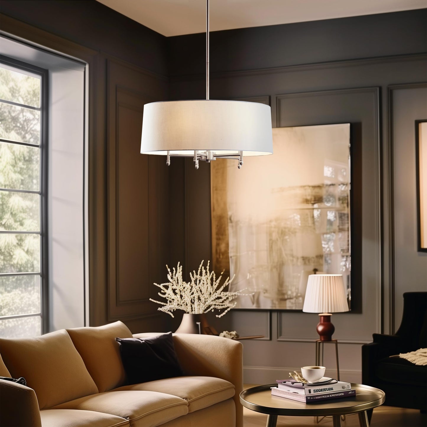 Hampton Hill 5-Light Presidio Chandelier, Modern Design For Dining Room, Adjustable Height, 24 W, Silver/White, Model Mps150-0107