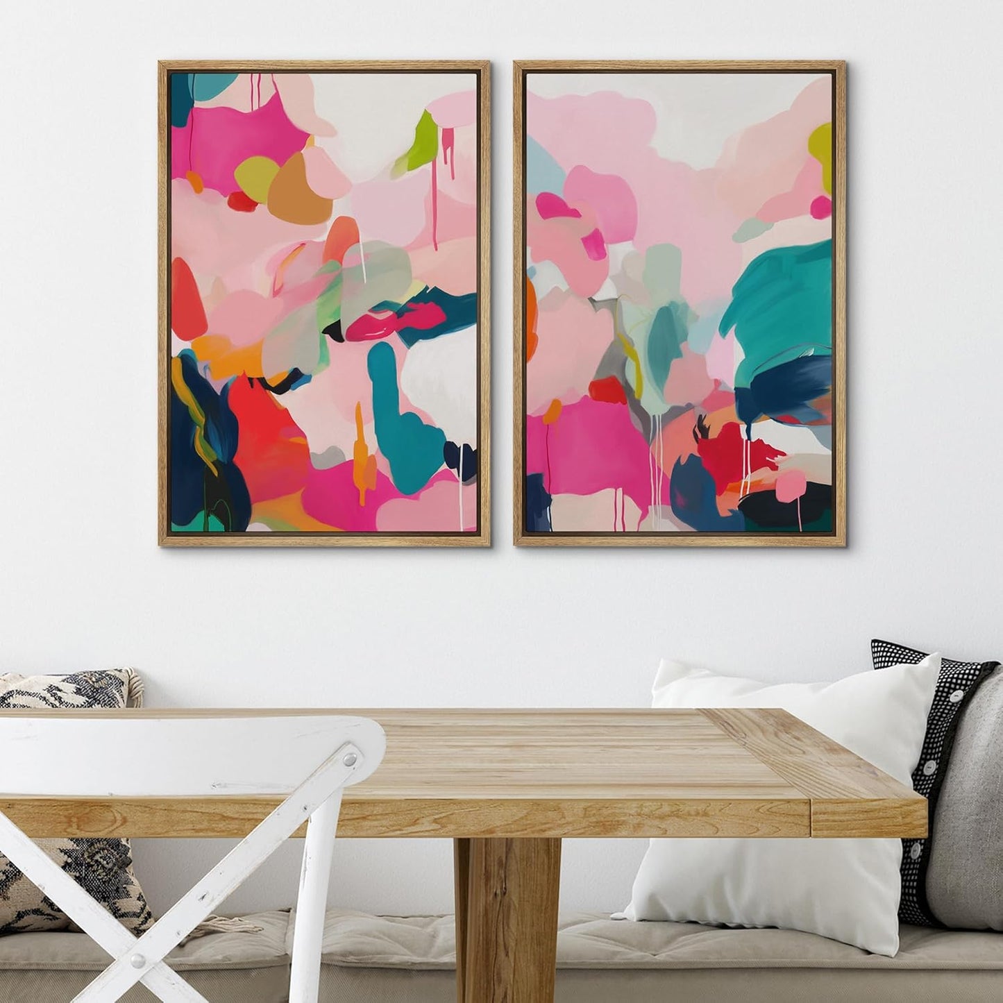 SIGNWIN Framed Canvas Print Wall Art Colorful Abstract Vibrant Pink and Blue Drip Illustrations Modern Art Decorative Contemporary for Living Room, Bedroom, Office - 24"x36"x2 Natural