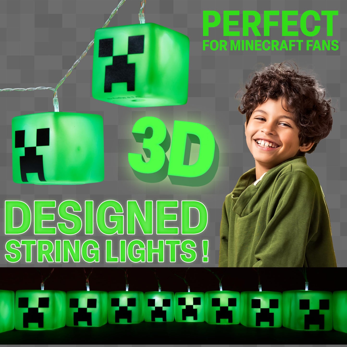 Minecraft String Led Lights For Bedroom Battery Operated Fairy Lights For Room Decor Wall Light Creeper Indoor Decoration Gamer Gifts For Kids
