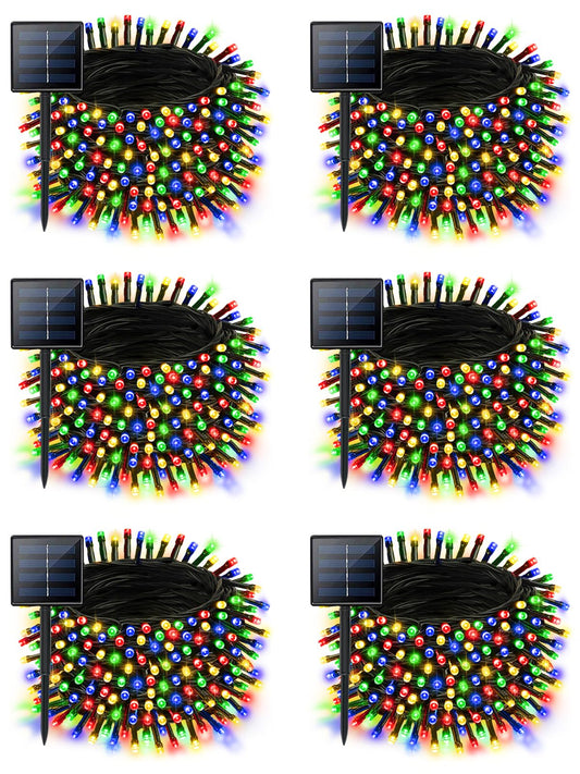 6 Pack Christmas Solar String Lights Outdoor Waterproof  198Ft 600 Led Green Wire Solar Fairy Lights With 8 Modes  Solar Twinkle Lights For Garden Tree Patio Fence Christmas Decorations (Multicolor)