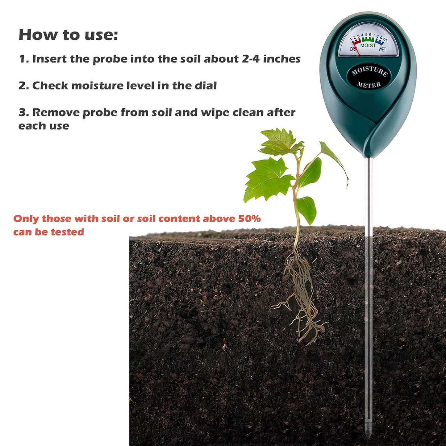 Soil Moisture Meter for House Plants, Plant Water Meter,Plant Moisture Meter for House Plants and Outdoor Plants, No Batteries Required (Green)