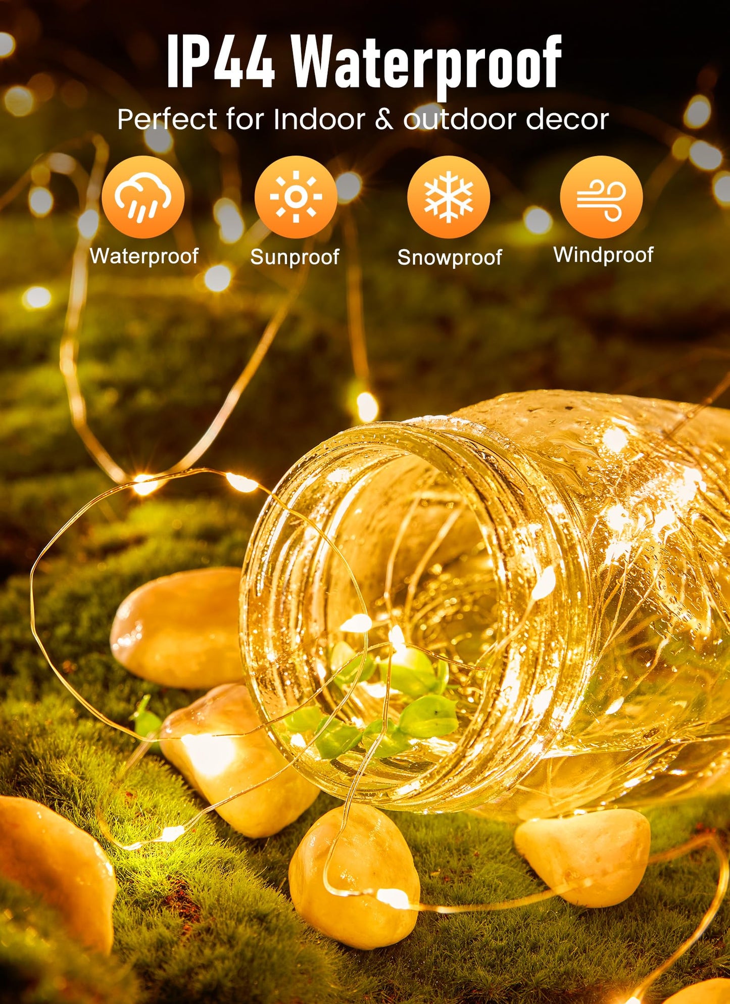 Minetom Fairy Lights, 4 Pack 33FT 100 LEDs, Waterproof Copper Wire String Lights for Indoor/Outdoor, Warm White