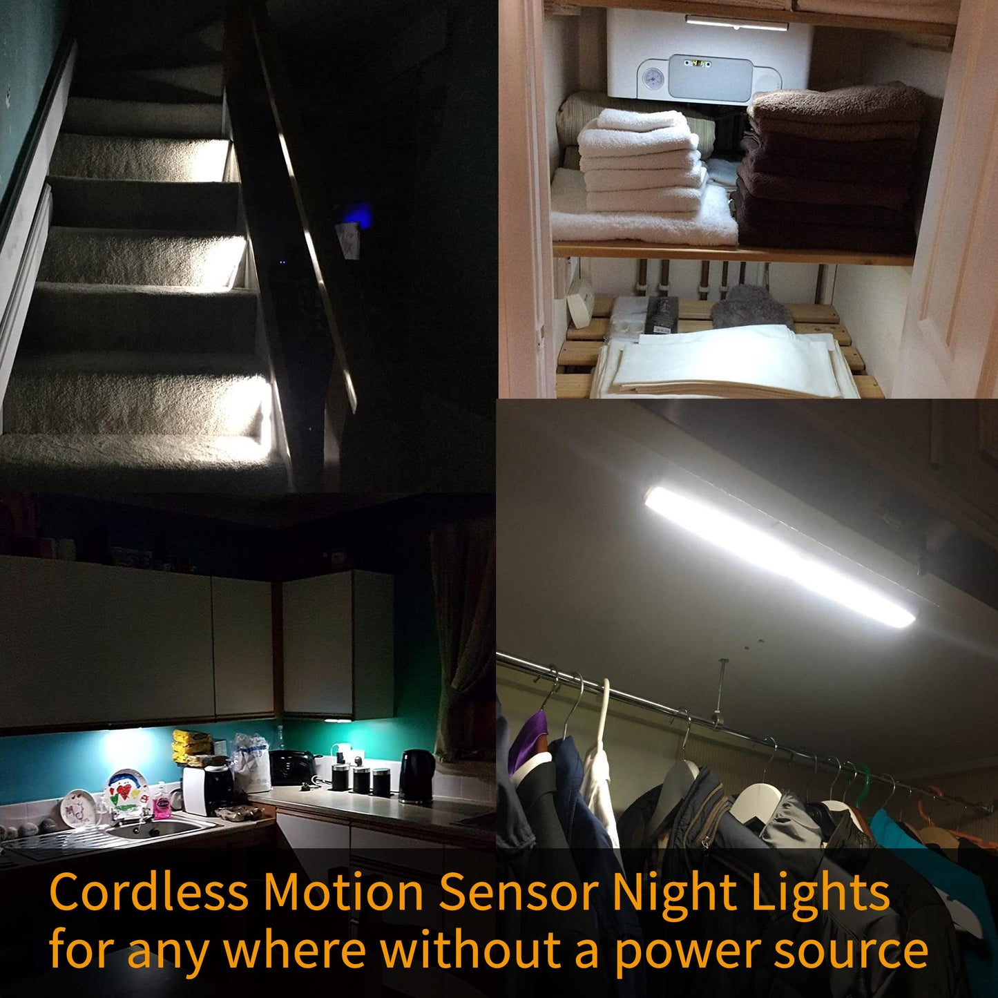 MOSTON Motion Sensor Closet Lights, 20 LED, Rechargeable, 7.5 x 1.4 x 0.5 inch, Silver, Model DL002B