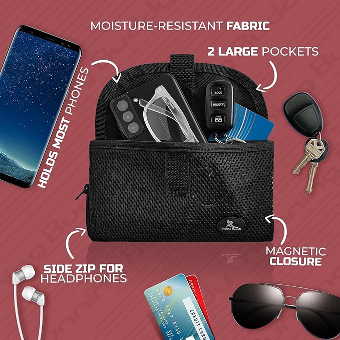 Running Buddy XL Running Fanny Pack for Men & Women - Black | Running Waist Pack for Jogging, Hiking, Cycling | Phone, Money & Key Holder - No Bounce, Chafe, Slip | Water Resistant & Sweat Proof