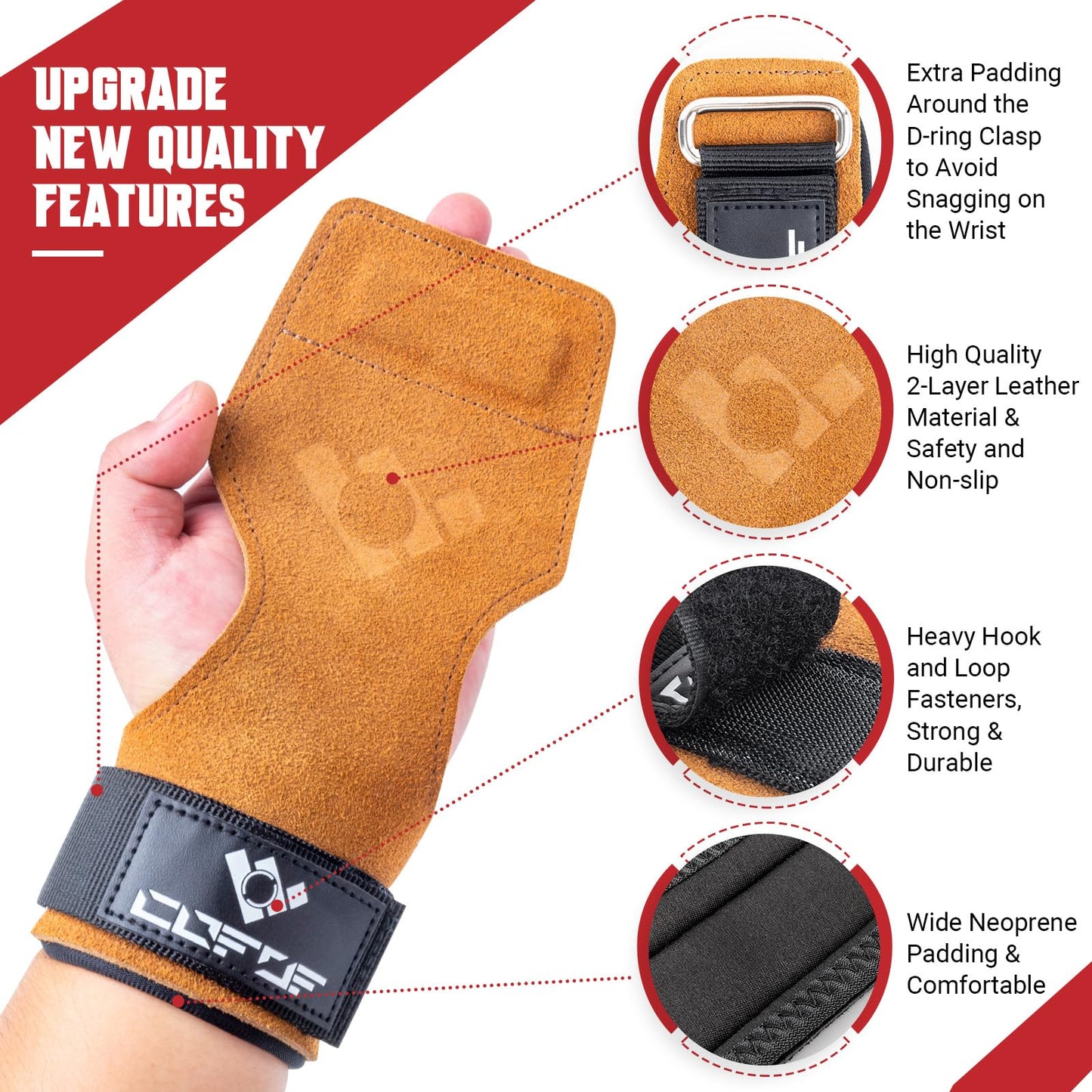 COFOF Weight Lifting Wrist Strap,Double Layer Leather Weightlifting Wrist Strap for Deadlift and Powerlifting, Adjustable Neoprene Padded Gym Workout Lifting Wrist Hooks for Men/Women(Pair)