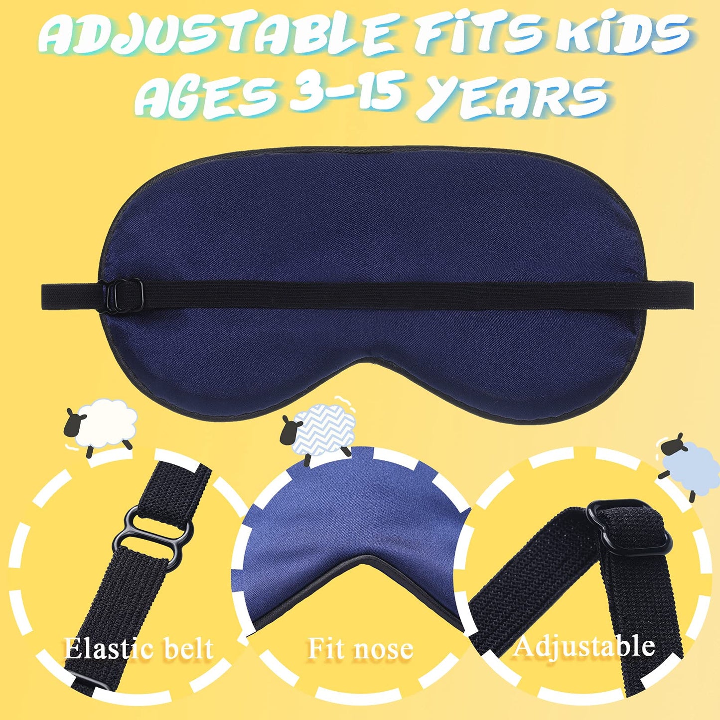 Sintege 4 Pcs Silk Eye Mask for Sleeping Kids Soft Eye Cover with Adjustable Strap Blindfold for Kids Boys Girls Christmas Travel Gift Nap Shade Blocking Light(Black, Gray, Blue, Green)