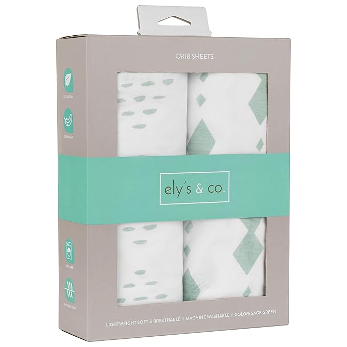 Ely’s & Co. Crib Sheets, Baby Boy/Girl Fitted Crib Mattress Sheet Set, 2 Pack, 100% Jersey Knit Cotton, Infant and Toddler Nursery Bedding, Grey Sage Diamond, 28” x 52”