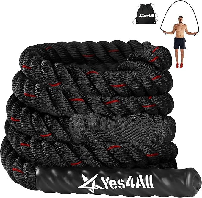 Yes4All Weighted Jump Rope, 2.8LB Heavy Skipping Rope with Anti-Slip Double Layer Handle & Protective Sleeve for Fitness, ...