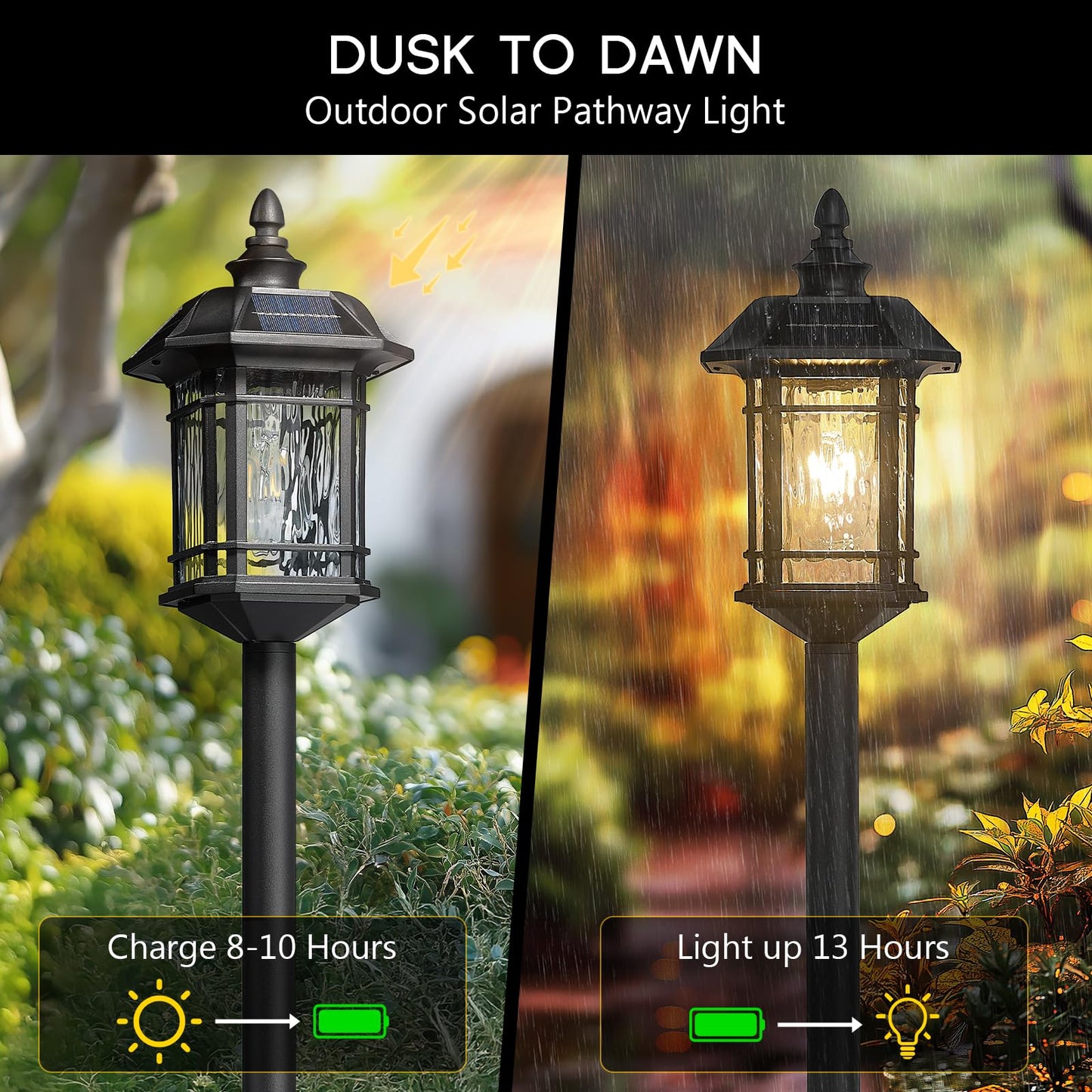 Emliviar Outdoor Solar Floor Lamp, Waterproof LED Path Light, 44.5 Inch, Aluminum, Model 2084PL-ML SL BK, Black Finish