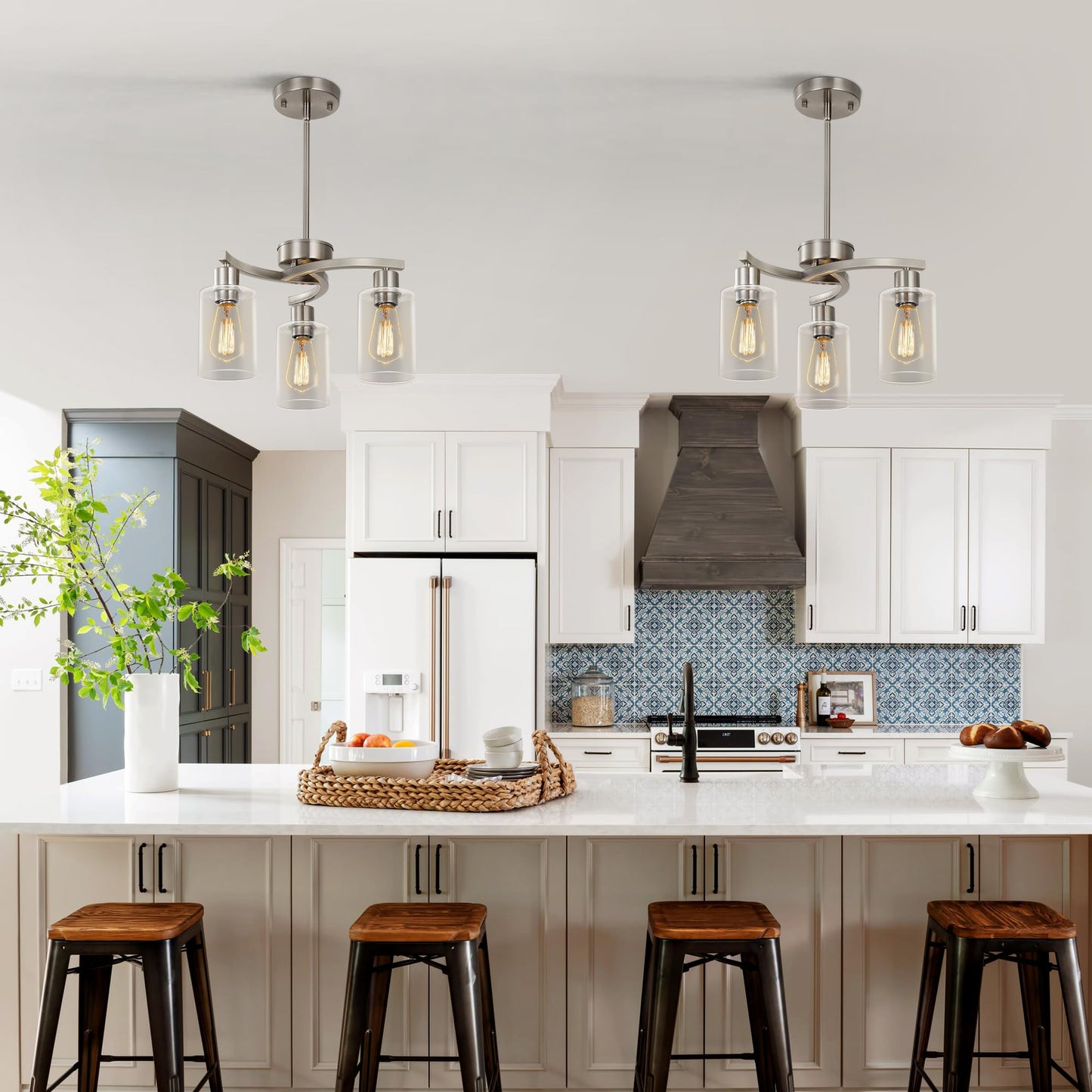 Cnratye 3-Light Brushed Nickel Pendant Lighting For Kitchen Island  Hanging Dining Room Light Fixtures Over Table  Industrial Chandelier For Entryway Hallway Foyer Bedroom  Clear Glass Shade